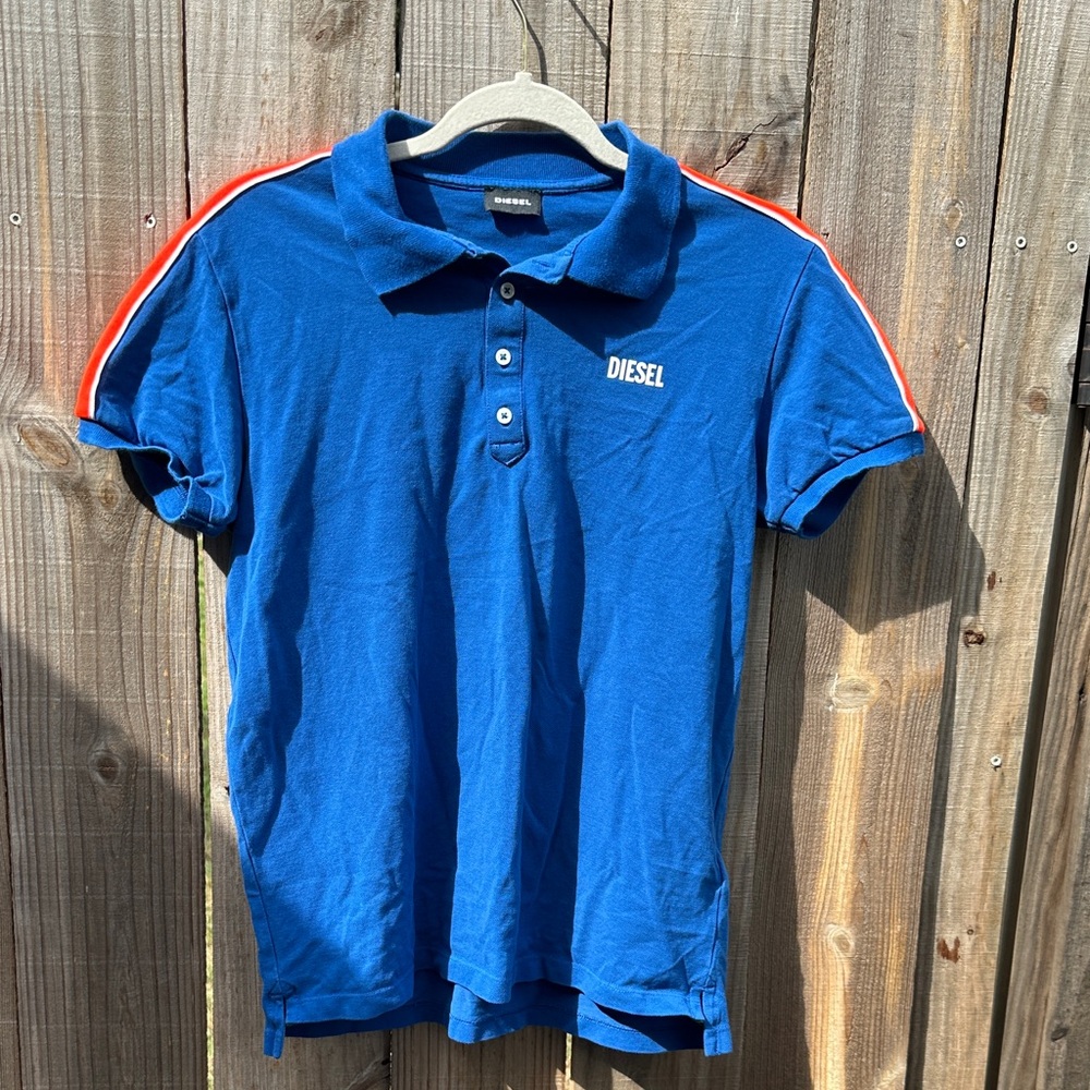 Diesel Kids Polo Shirt in Blue with Red Stripes